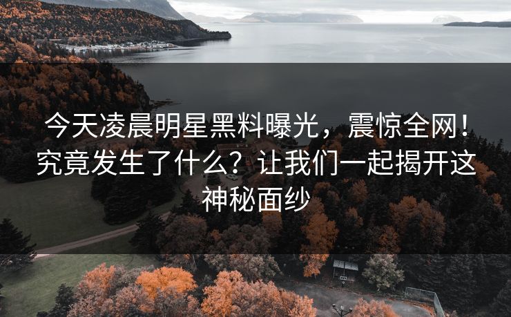 今天凌晨明星黑料曝光，震惊全网！究竟发生了什么？让我们一起揭开这神秘面纱