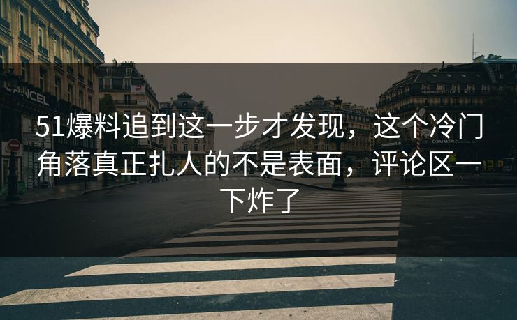 51爆料追到这一步才发现，这个冷门角落真正扎人的不是表面，评论区一下炸了